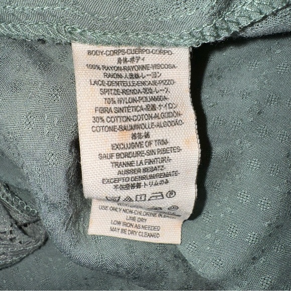 free People M Green Tinic Top Blouse Boho Lagenlook lace Cottage Core Casual - Picture 8 of 10